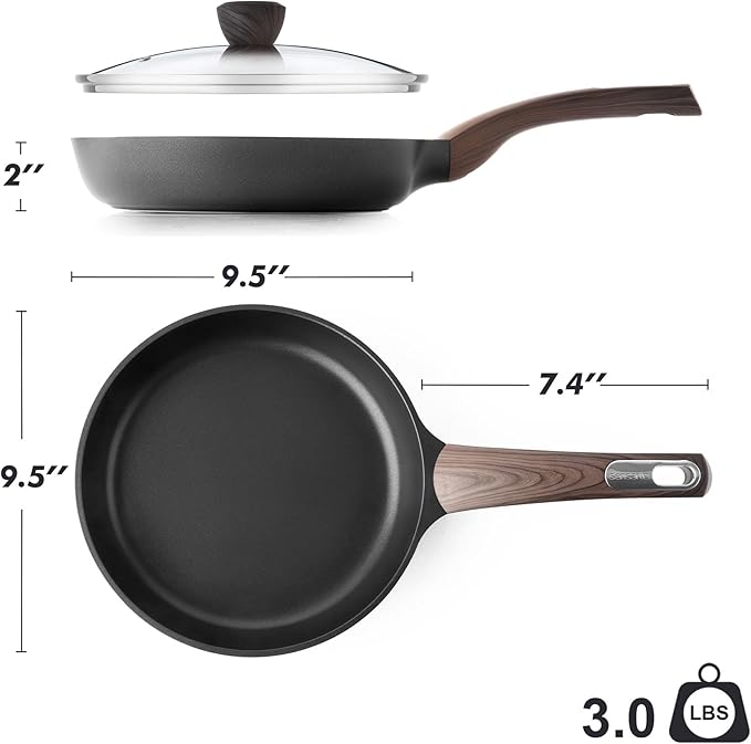 SENSARTE Nonstick Frying Pan Skillet with Lid 9.5Inch Non Stick Omelette Pans, Healthy Kitchen Cooking Chef's Pan with Cover, Free of Intentionally Added PFOA/PFOS, Induction Compatible, Black - Image 9