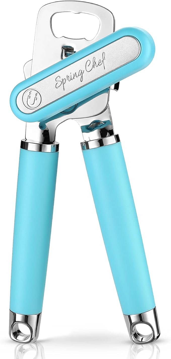 Spring Chef Stainless Steel Can Opener - Manual with Soft Grip Handles, Easy Turn, Heavy Duty Hand Can Openers for Seniors with Smooth Edge - Magnetic Lid Remover - Aqua Sky - Image 9