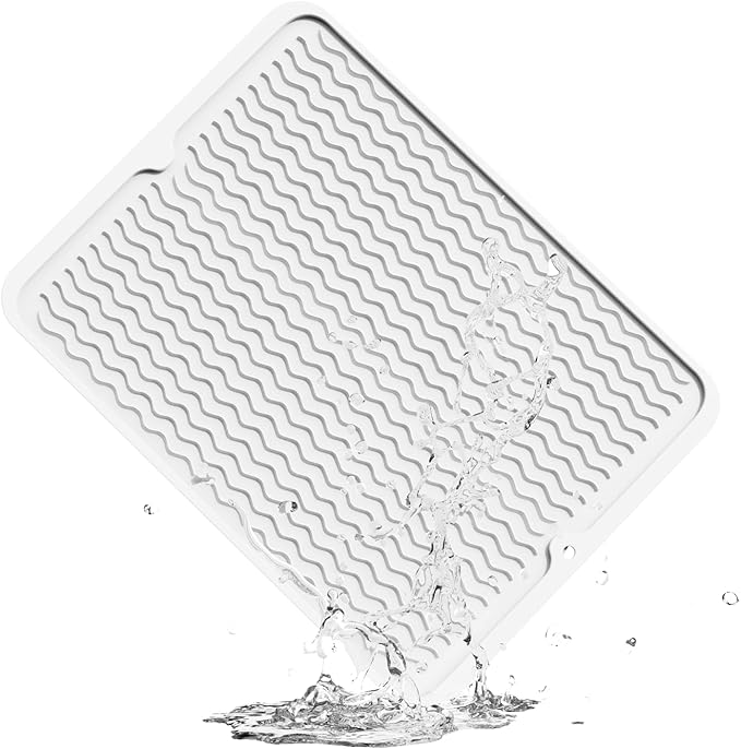 ZLR Silicone Dish Drying Mat & Heat Resistant Trivet (12" x 16") - Waterproof Counter Protector for Air Fryer, Coffee Maker - Non-Slip, BPA Free Kitchen Pad, Easy Clean Dishwasher Safe (Milk White) by ZLR