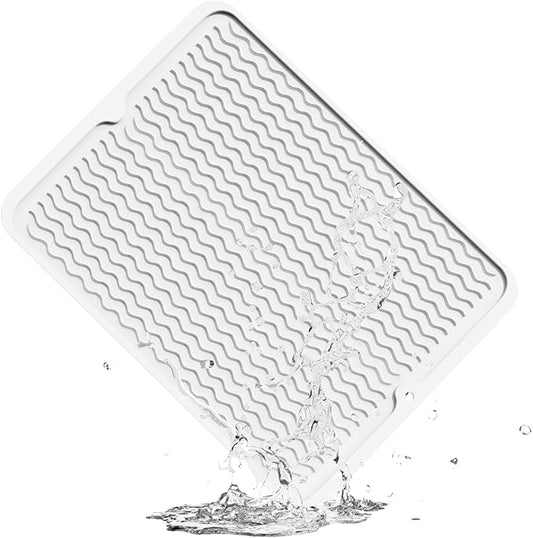 ZLR Silicone Dish Drying Mat & Heat Resistant Trivet (12" x 16") - Waterproof Counter Protector for Air Fryer, Coffee Maker - Non-Slip, BPA Free Kitchen Pad, Easy Clean Dishwasher Safe (Milk White) by ZLR