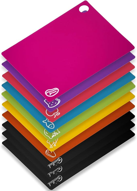 GoodLuck 10 Pieces Flexible Cutting Boards with Hanging Hole, BPA Free Plastic Cutting Boards for Kitchen, Non Slip Cutting Mat for Meat and Vegetables by GoodLuck