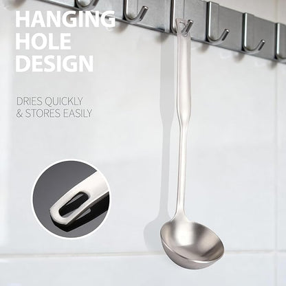 Professional Stainless Steel Soup Ladle, 11.8" Comfort Grid, Long Ergonomic Handle, Durable Kitchen Utensil for Cooking, Stirring, Serving Soups, Heavy-Duty Metal, Dishwasher Safe