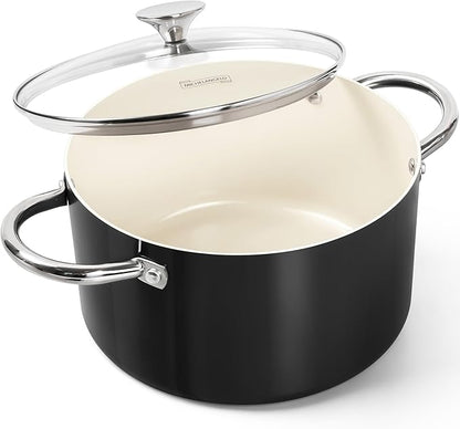 MICHELANGELO Ceramic Stock Pot with Lid, 6 Quart Pot with Nonstick Coating, Induction Cooking Pot for Induction and All Stovetops - 6QT, Black by Michelangelo