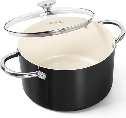MICHELANGELO Ceramic Stock Pot with Lid, 6 Quart Pot with Nonstick Coating, Induction Cooking Pot for Induction and All Stovetops - 6QT, Black by Michelangelo
