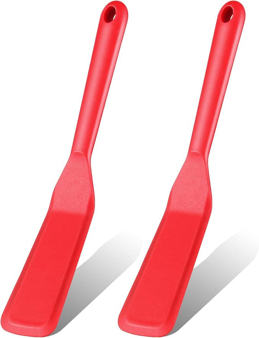 Zopeal 2 Pieces Crepe Spatula Silicone Narrow Skinny Flipper Long Heat Resistant Cooking Pancake Spatula Non Stick for Cooking Egg Burgers Pizza Pancake Steak Omelet(Red)