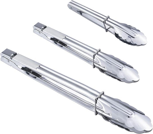 HINMAY Stainless Steel Kitchen Tongs Set Metal Cooking Tongs (7 9 12 Inch 3 Pieces) by HINMAY