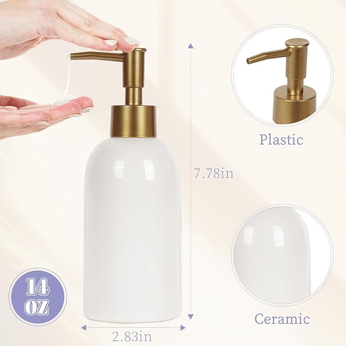 Natheeph 14OZ Ceramic Soap Dispenser Ceramic Soap Pump Dispenser Can Fill Liquid for Bathroom/Kitchen (White) - Image 2