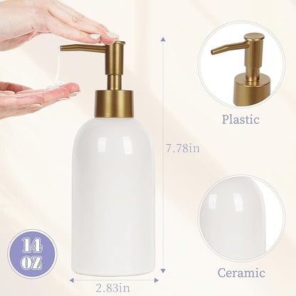 Natheeph 14OZ Ceramic Soap Dispenser Ceramic Soap Pump Dispenser Can Fill Liquid for Bathroom/Kitchen (White) - Image 2