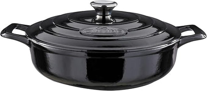 La Cuisine Enameled Cast Iron Braiser Sauté Pan Shallow Casserole with lid, 3.75 Quart 11" Dia. Matt Black Enamel Coating Interior, Glossy Black Exterior, Oven Safe, Induction Cooktop Compatible