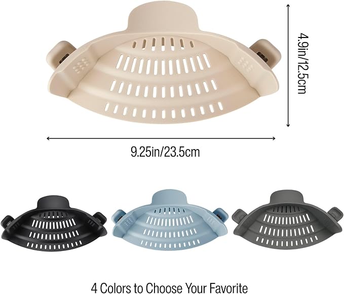 Silicone Pot Strainer, Emptycolor Adjustable Clip On Strainer for Pots Pans, Heat Resistant Pot Drainer, Kitchen Pasta Colander for Vegetables and Noodles (Light Tan) - Image 2