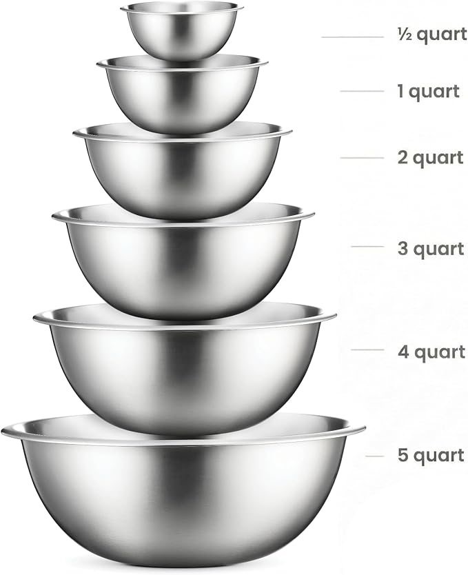 FineDine Stainless Steel Mixing Bowls Set, Dishwasher Safe, 6 Piece Metal Mixing Bowls For Kitchen, Nesting, Large, Small, Big Food Prep, Cooking, Baking - Image 2