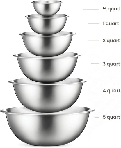 FineDine Stainless Steel Mixing Bowls Set, Dishwasher Safe, 6 Piece Metal Mixing Bowls For Kitchen, Nesting, Large, Small, Big Food Prep, Cooking, Baking - Image 2