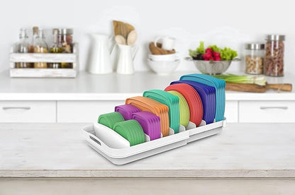 EVERIE Expandable Food Container Lid Organizer for Cabinet, Fits 12-Inch Deep or Deeper Cabinets , Adjustable 13.4" to 20.5", 10 Adjustable Dividers for lids , Drawer, Pantry and Kitchen Storage - Image 6