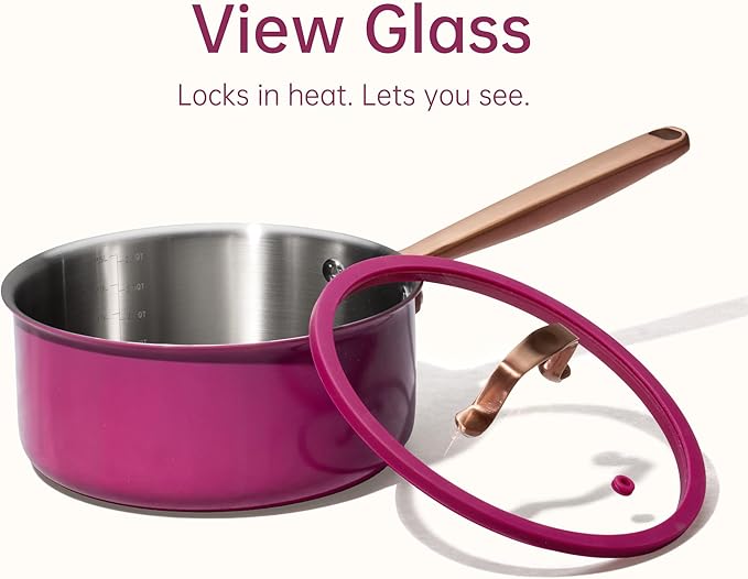 CAROTE 1.5Qt & 3.0Qt Stainless Steel Saucepan Set with Steamer & Ladle, Non-Toxic 3-Ply Stainless Steel Pot with Lids, Small Pots for Cooking, Oven Safe, Induction Compatible Cookware, Purple - Image 7