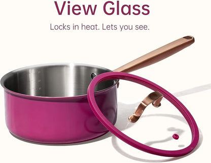 CAROTE 1.5Qt & 3.0Qt Stainless Steel Saucepan Set with Steamer & Ladle, Non-Toxic 3-Ply Stainless Steel Pot with Lids, Small Pots for Cooking, Oven Safe, Induction Compatible Cookware, Purple - Image 7