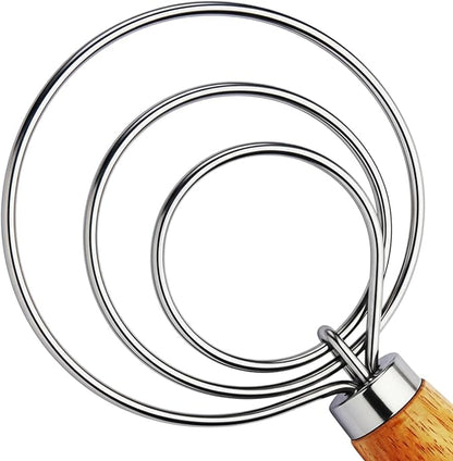 TEEVEA Danish Dough Whisk for Bread Sourdough, Wooden Handle & Stainless Steel Hook by TEEVEA