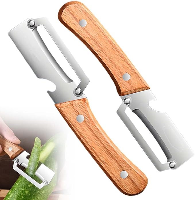 Multi-Functional Vegetable Peeler for Kitchen, 2026 New Stainless Steel Peeler with Wooden Handle and Bottle Opener, Kitchen Tool for Fruit Veggie Pumpkin, Gifts for Mom (Wood，2PCS) by Bonie