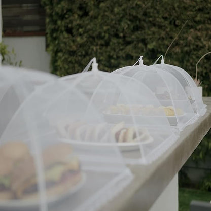 Simply Genius Mesh Food Covers for Outdoors - 2 Jumbo (39x24 in) & 4 Large (17x17 in), White Collapsible 6-Pack - Pop-Up Reusable Food Nets & Tents for Outdoor Serving & Picnics with Bug Protection - Image 8