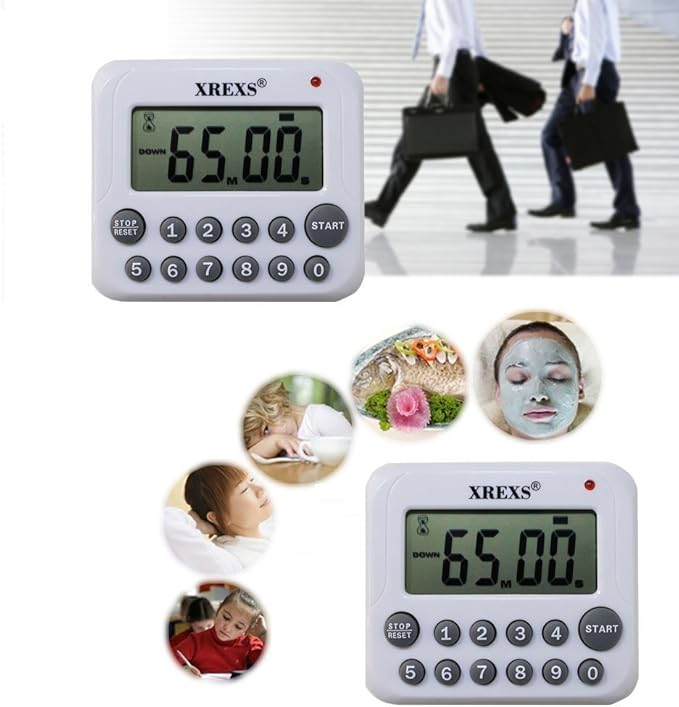 XREXS Digital Kitchen Timer Magnetic Countdown Up Cooking Timer Clock with Magnet Back and Clip, Loud Alarm, Large Display Minutes and Seconds Directly Input-White (2 Battery Included) (DC-12) - Image 7
