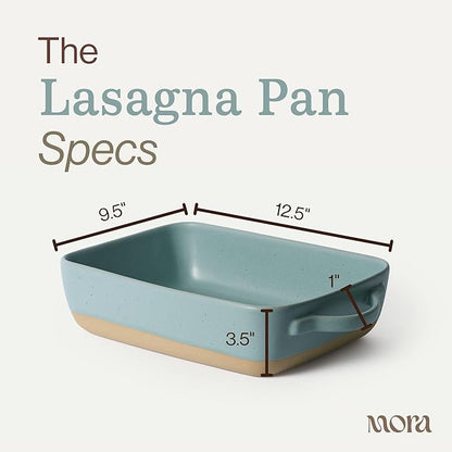Mora Ceramic Baking Dish with Handles For Casserole, Lasagna, Gratin, Broiling, Roasting, and Baking. Large 9x13 in Pan, Extra Deep - Porcelain Serving Bakeware from Oven to Table. Freezer Safe - Iris - Image 2