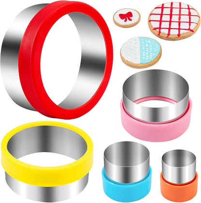 Nifogo Round Circle Cookie Cutter 5 Pcs, Biscuit Cutters, Stainless Steel Sandwich Cutter, 5 Different Sizes for Baking Donut English Muffin Scones