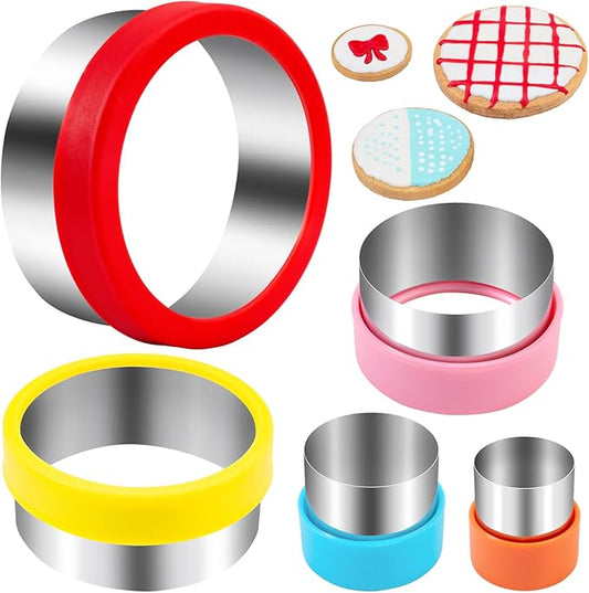 Nifogo Round Circle Cookie Cutter 5 Pcs, Biscuit Cutters, Stainless Steel Sandwich Cutter, 5 Different Sizes for Baking Donut English Muffin Scones