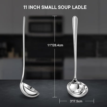 KEAWELL Premium 11" Verona Small Soup Ladle, 18/10 Stainless Steel, Heavy-Duty Construction, High-Polished Finish, Ergonomic Handle for Smooth Pouring, Dishwasher Safe (1, 11" Soup Ladle)