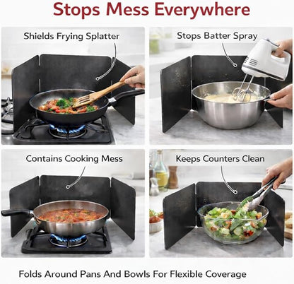 HIC Kitchen 3-Sided Splatter Guard, Non-Stick Carbon Steel, Heat Safe, Set of 2, Folds Flat For Storage, Fits Up To 10.5-Inch Pans And Bowls - Image 4