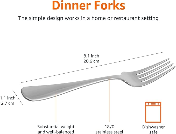 Amazon Basics Stainless Steel Dinner Forks with Round Edge, 10 Pack of 12, 120 count total, Silver - Image 5