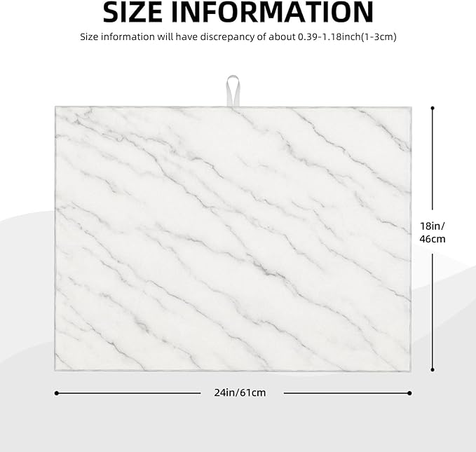 Marble White Dish Drying Mats for Kitchen Counter, Large 18"x24" Dish Mats for Drying Dishes, Microfiber Absorbent Dish Drying Pad Rack Mat Kitchen Decor Reusable Washable