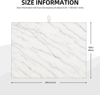 Marble White Dish Drying Mats for Kitchen Counter, Large 18"x24" Dish Mats for Drying Dishes, Microfiber Absorbent Dish Drying Pad Rack Mat Kitchen Decor Reusable Washable