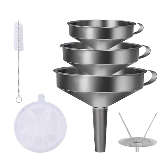 5 in 1 Funnels for Filling Bottles Stainless Steel Small Kitchen Funnel Set for Transferring Essential Oils Liquid Fluid Spice Dry Ingredients Powder, Durable and Dishwash Safe by MASANIU