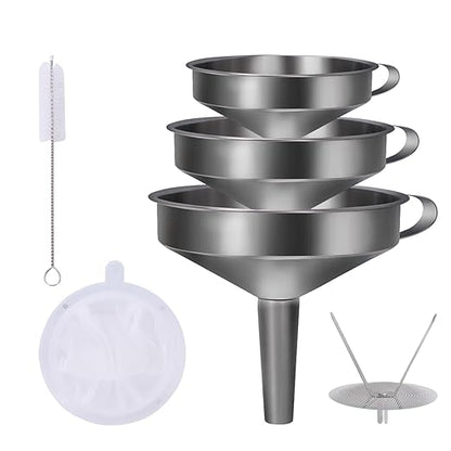 5 in 1 Funnels for Filling Bottles Stainless Steel Small Kitchen Funnel Set for Transferring Essential Oils Liquid Fluid Spice Dry Ingredients Powder, Durable and Dishwash Safe by MASANIU