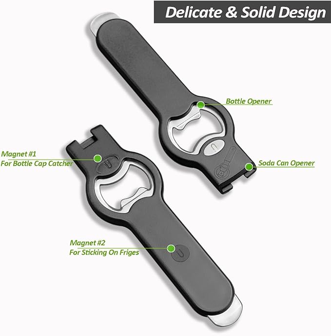 2-in-1 Magnetic Soda Can & Beer Bottle Opener-Dual Magnets for Fridge & Cap Catcher, Heavy Duty Stainless Steel, Perfect for Big Hands,Long nails, RV, Bartender, Gift for Father, Black, Openpro 1 Pack