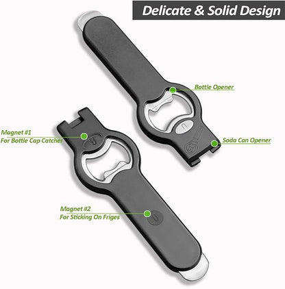 2-in-1 Magnetic Soda Can & Beer Bottle Opener-Dual Magnets for Fridge & Cap Catcher, Heavy Duty Stainless Steel, Perfect for Big Hands,Long nails, RV, Bartender, Gift for Father, Black, Openpro 2 Pack