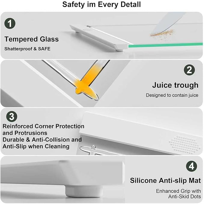 Tempered Glass Cutting Board Set for Kitchen Counter - Dishwasher Safe with Juice Grooves, Non-Slip Silicone Edges & Beveled Grip - 16"x12" & 12"x8" Serving Tray (White-2PCS)