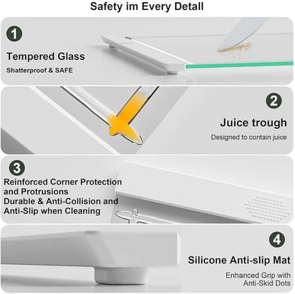 Tempered Glass Cutting Board Set for Kitchen Counter - Dishwasher Safe with Juice Grooves, Non-Slip Silicone Edges & Beveled Grip - 16"x12" & 12"x8" Serving Tray (White-2PCS)