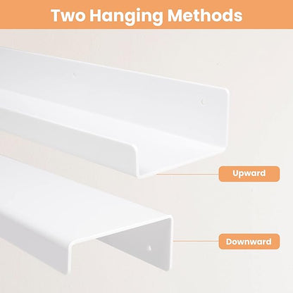 upsimples Acrylic Shelves for Wall Decor, 15" Display Shelf Perfume Organizer for Bathroom, Bedroom, Living Room, Floating Bookshelves for Kids, White, 2 Pack - Image 5