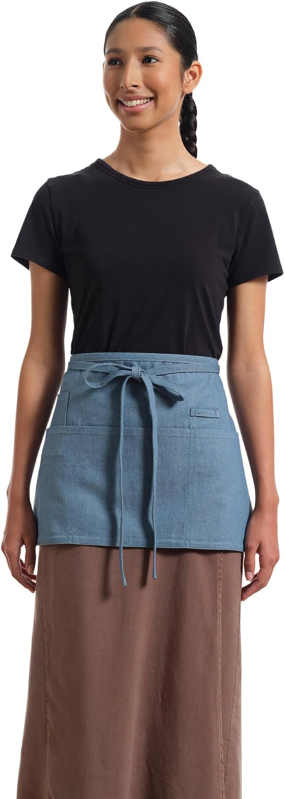 MEEMA Chef Waist Apron Cotton Fabric |Washable & Breathable Waitress & Server Half Aprons for Women with Pockets & Long Waist Straps | Cooking, Baking, Grilling & Crafting