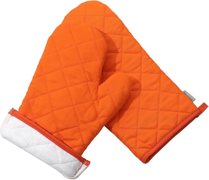 Oven Mitts and Pot Holders 4 pcs Set,High Heat Resistant 500 Degree Extra Thicken Long Kitchen Cotton Oven Glove for Cooking (12 Inch,Orange)… - Image 5