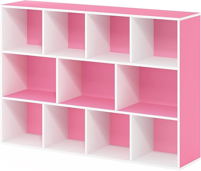 Furinno LUDER Book Shelf, 11-Cube Bookshelf, Reversible Bookcase, 9.4 x 29.1 x 41.7, Easy Assembly, for Living Room, Bedroom, Home Office, White/Pink - Image 7