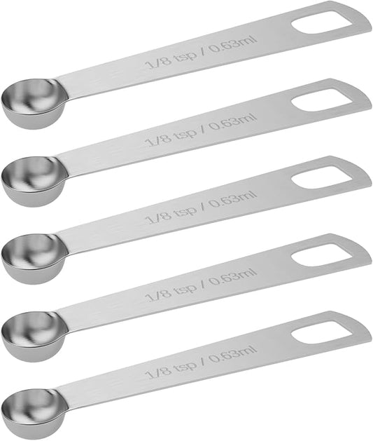 5PCS 1/8tsp (0.63ml) Single Measuring Spoon, Stainless Steel Individual Teaspoons Only by BERYLER