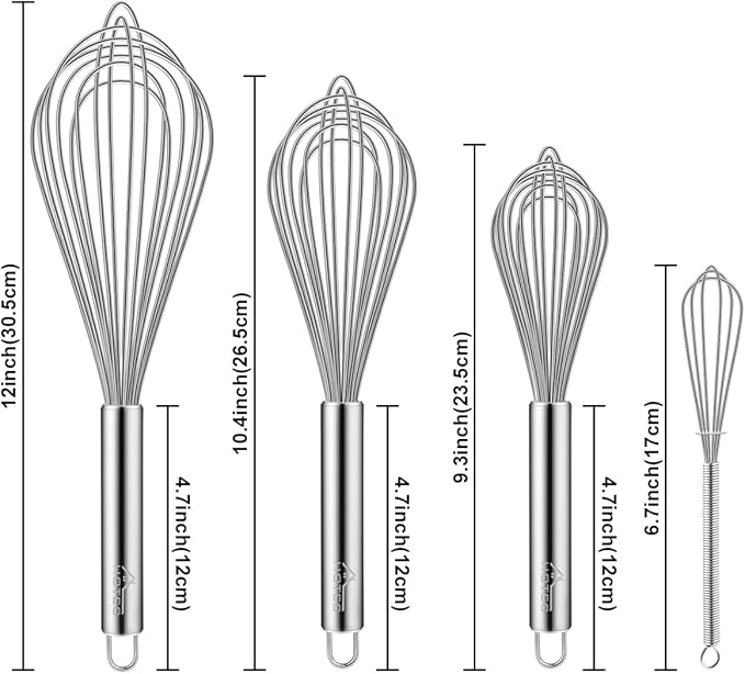 HOTEC 4 Pieces Stainless Steel Whisks Set Wire Whisk Balloon Whisk Egg Beater Kitchen Utensils for Stirring, Beating, Blending - Image 9