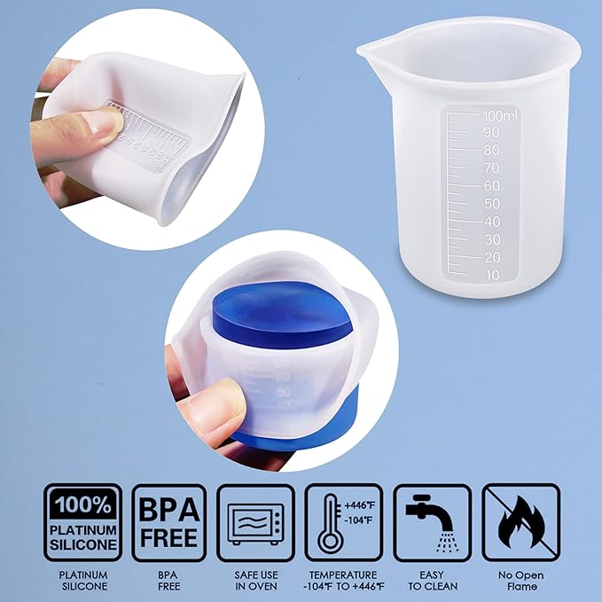 10pcs Silicone Measuring Cups for Resin,100ml Mixing Cups for Resin DIY Craft Jewelry Making Paint Pouring Cup, Non-Stick Clearer Precise Scale Reusable