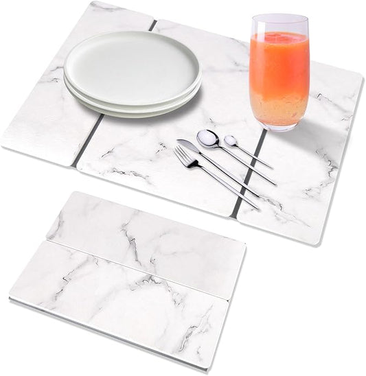 Stone Dish Drying Mat for Kitchen Counter, 24''×15'' Dishes Drying Matt Kitchen Counter, Absorbent Diatomaceous Earth Bath Quick Dry Mats for Tableware, Bottles and Cup (White Marble) by Unknown
