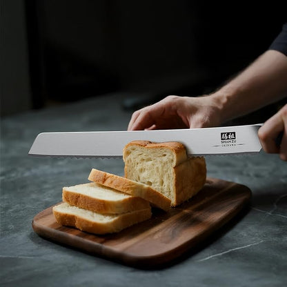 SHAN ZU 10 Inch Bread Knife, Razor Sharp Sourdough Slicing Knife, Japanese High Carbon 10Cr15Mov Stainless Steel Cake Knife, Multifunction Serrated knife for Homemade Bread - Image 7