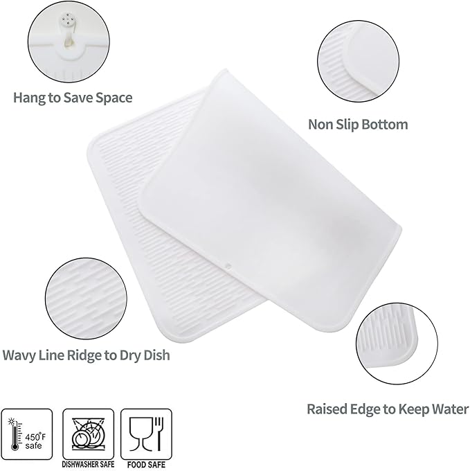 MicoYang Silicone Dish Drying Mat for Multiple Usage,Easy clean,Eco-friendly,Heat-resistant Silicone Mat for Kitchen Counter or Sink,Refrigerator or Drawer Liner White 3XL 28 inches x 18 inches - Image 3