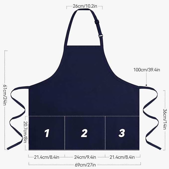 NLUS Kitchen Cooking Apron with 3 Pockets, Adjustable Bib Apron Chef Aprons for Women Men