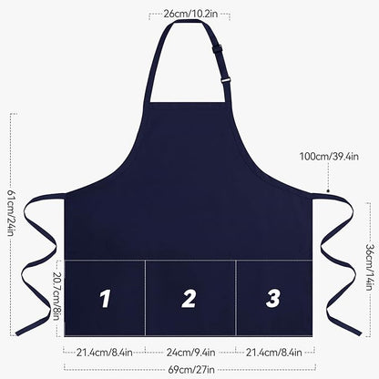 NLUS Kitchen Cooking Apron with 3 Pockets, Adjustable Bib Apron Chef Aprons for Women Men