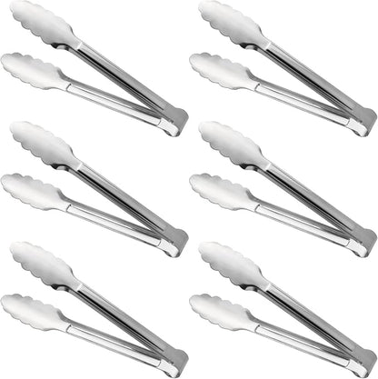 Stainless Steel Food Tongs - Serving Tong Set of 6 (9 Inch)